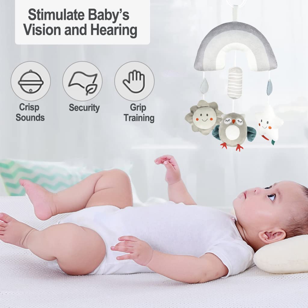 Baby watching hanging plush mobile toy for vision and hearing play