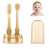 2 in 1 baby oral cleaning brush with soft silicone bristles and case
