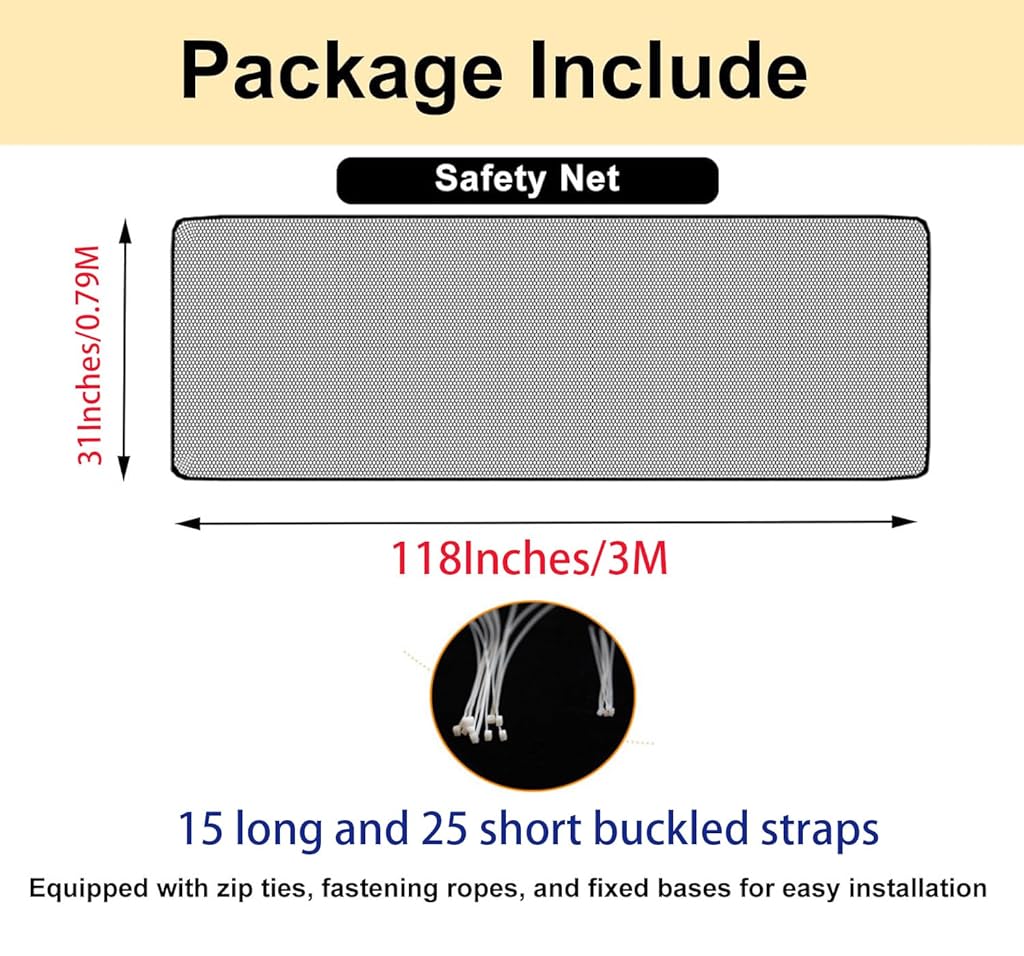 Baby safety net package with 3m mesh guard and installation straps
