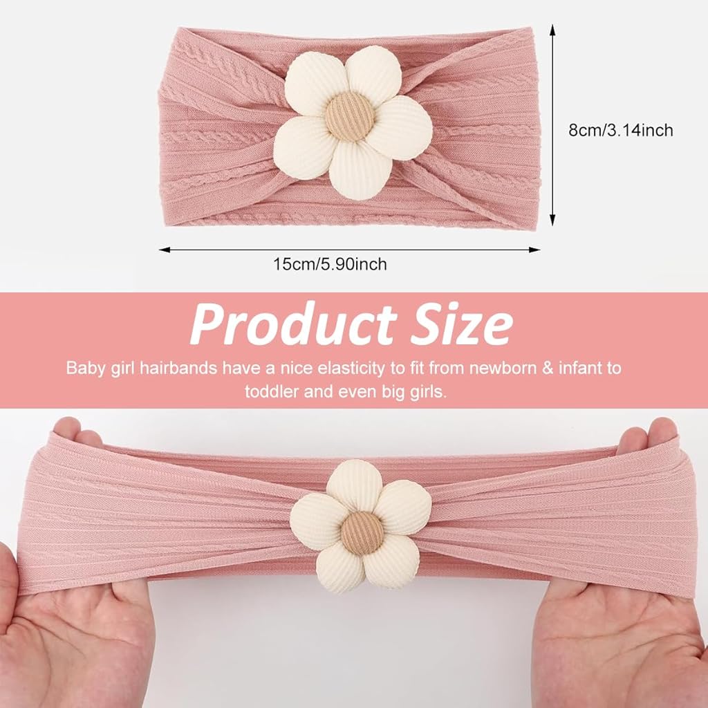 SNOWIE SOFT 3-Piece Baby Headbands for Girls – Stretchy Flower Hair Bands
