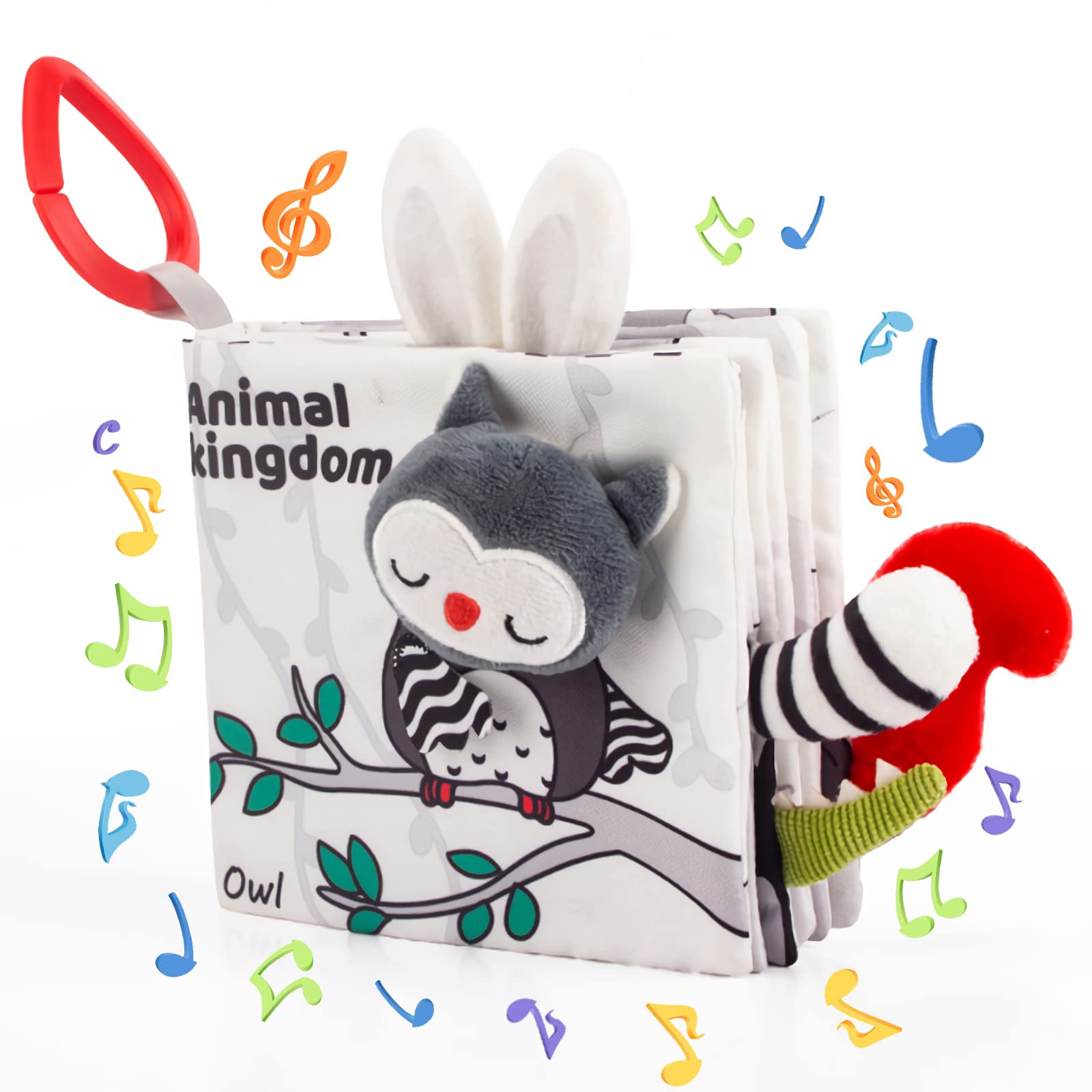 Soft forest cloth book for babies with owl design and 3D animal tails